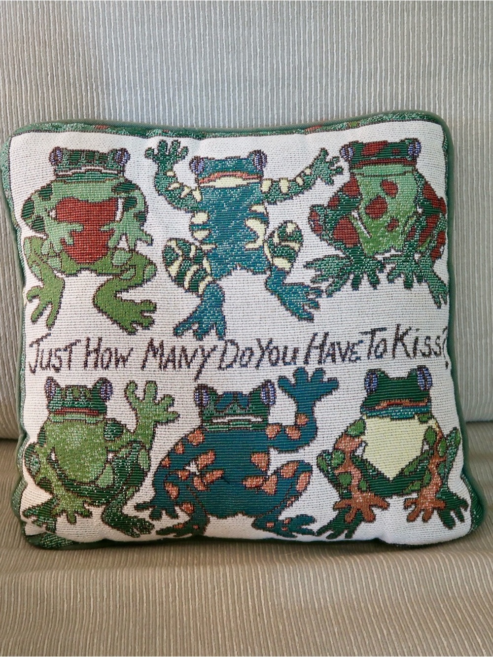 Vintage Frog Tapestry Pillow Just How Many Do You Have to Kiss